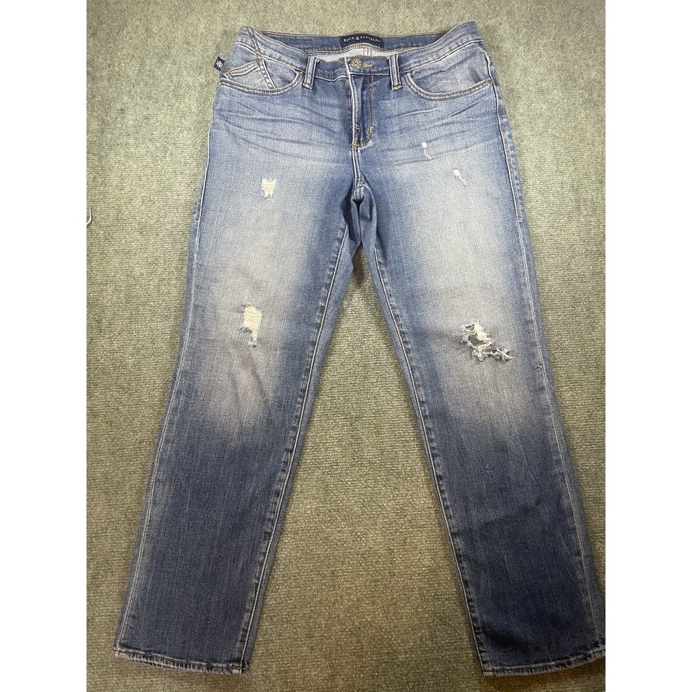 Rock & Republic Indee Jeans Women's Size 10 Blue Straight Distressed Mid Rise